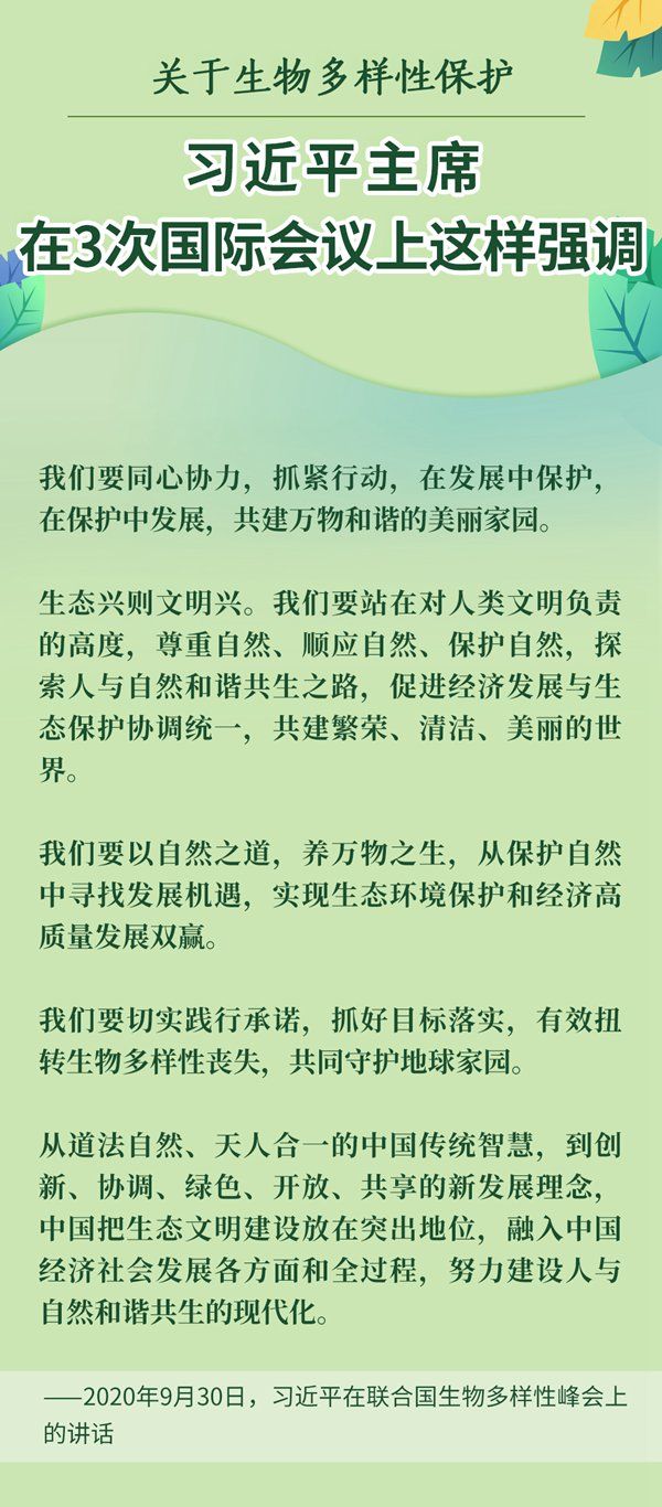 关于生物多样性保护，习近平主席在3次国际会议上这样强调